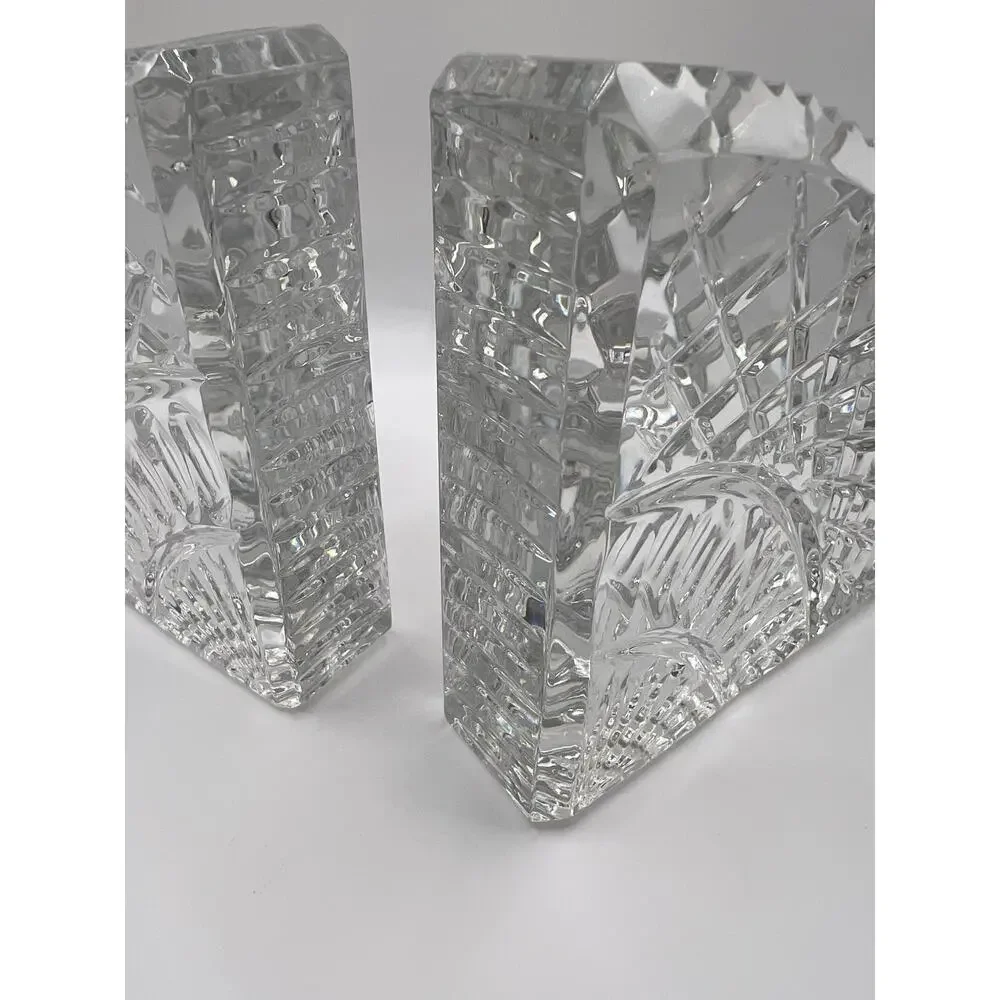 Vintage Waterford-inspired Quadrant-style heavy glass bookends – matching pair
